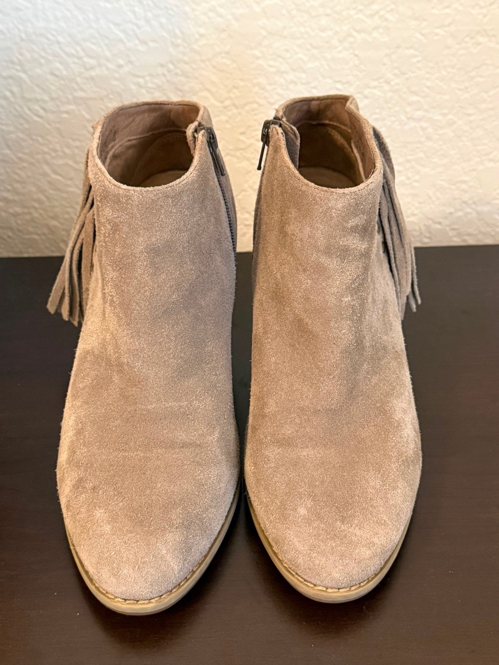 Vionic Faros Suede Fringe Ankle Boots Taupe Comfort Booties Women's 11